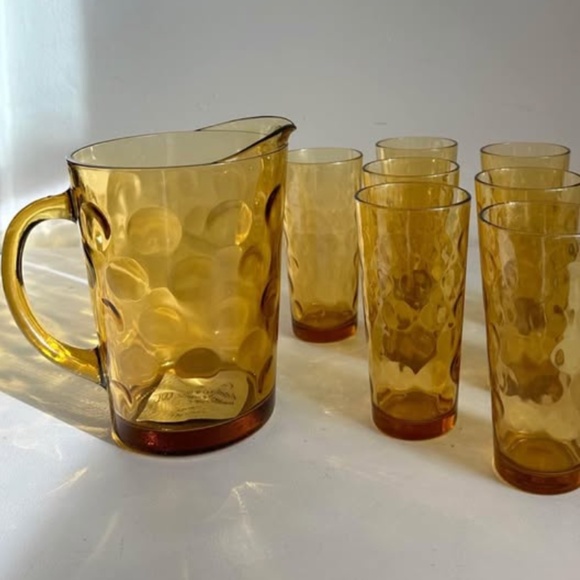 Amber Glass Polka Dot Pitcher - Picture 1 of 3